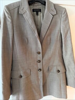 Escada Brown Herringbone Tailored Single-Breasted Blazer